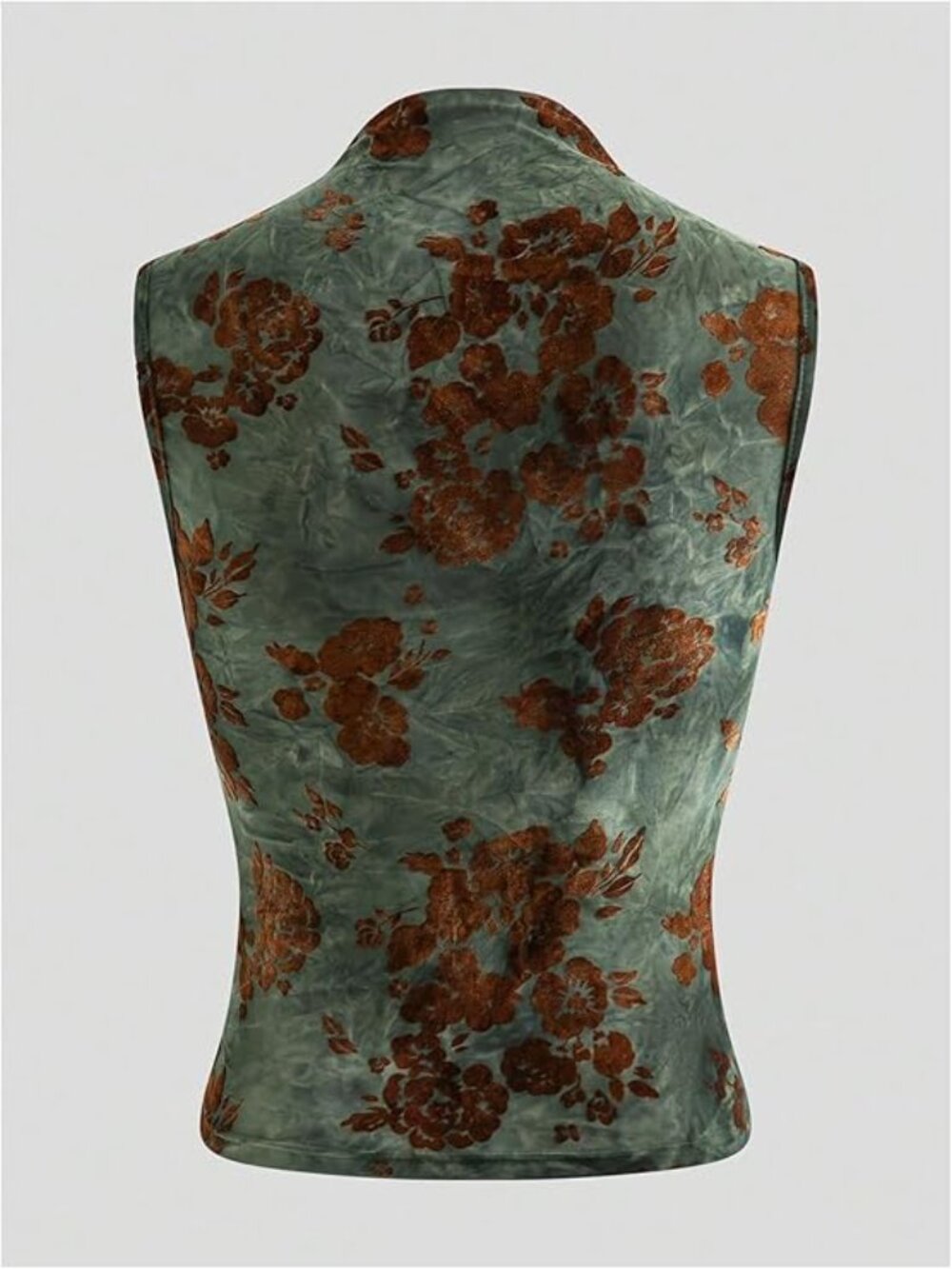 New - Women's Velvet Jacquard Floral Tank Top Wrap V Neck Ruched Sleeveless - Picture 3 of 4